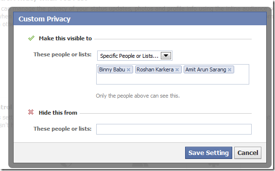 custom privacy settings to specific people