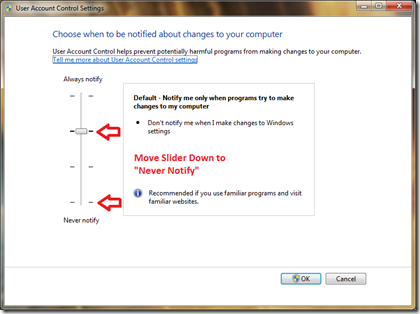 disable UAC in windows 7