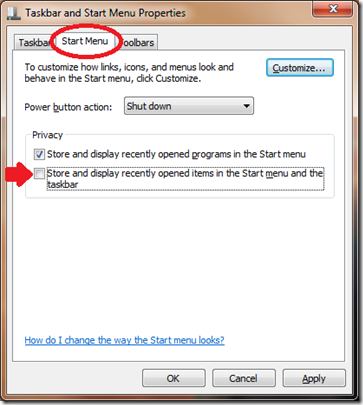 Clear And Disable Windows 7 Jumplist History