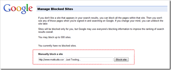 Block website in Google Search Result