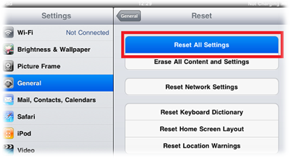 Reset iPad to Default Factory Settings