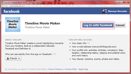 Access facebook timeline movie maker