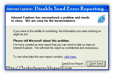 Send Error Report in windows xp