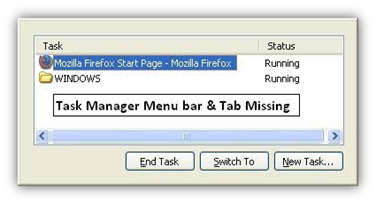 Task Manager Menu bar and Tabs Missing