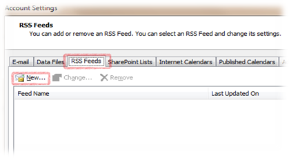 Add Feed in Outlook