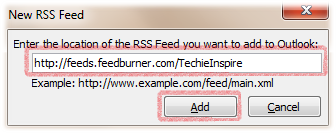 Add Feed address in Outlook