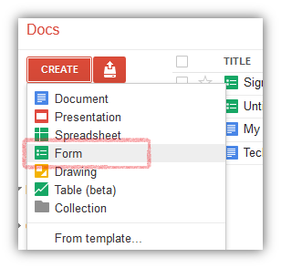 Create Forms using Google Docs