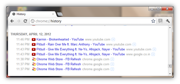 Chrome://history