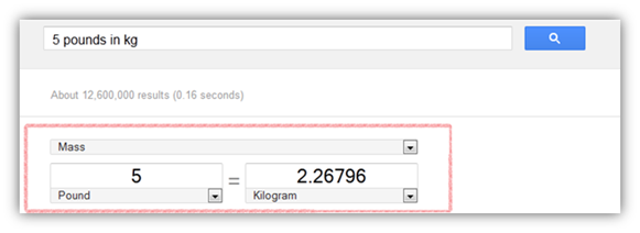 Google Unit Conversion 