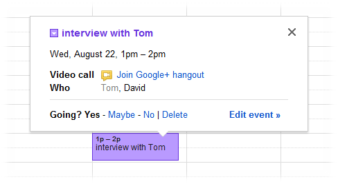 Hangouts in Google Calendar