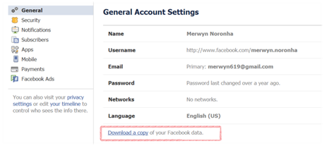 Facebook Download a copy