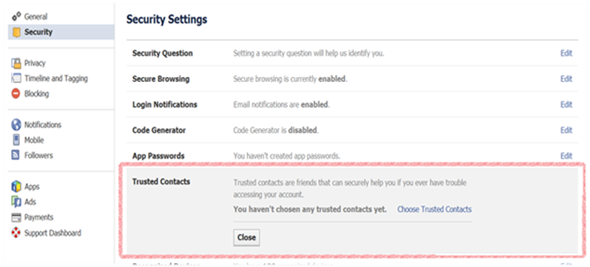 Facebook Trusted Contacts