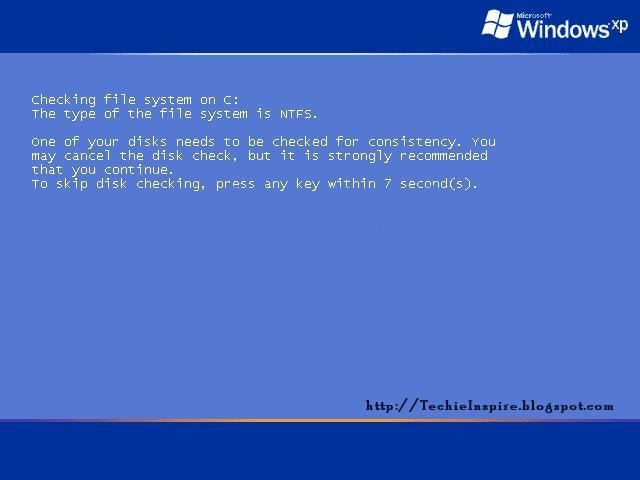 Reduce Default 10 timeout scandisk Windows XP