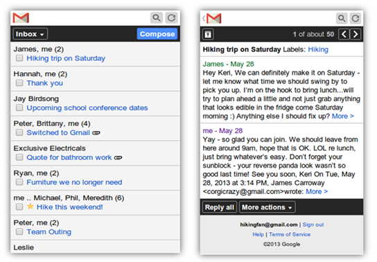 Gmail update gets a new look for feature phones