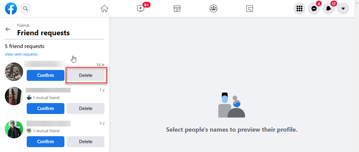 how to delete friend request on facebook