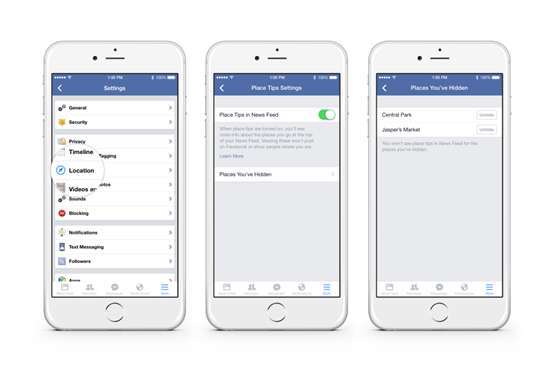 Facebook Place Tips iPhone setting