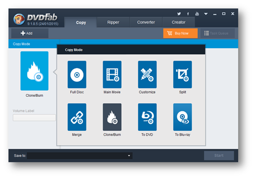 DVDFab DVD Copy modes option