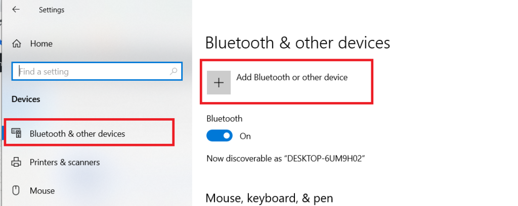 Windows 10 Settings for Bluetooth