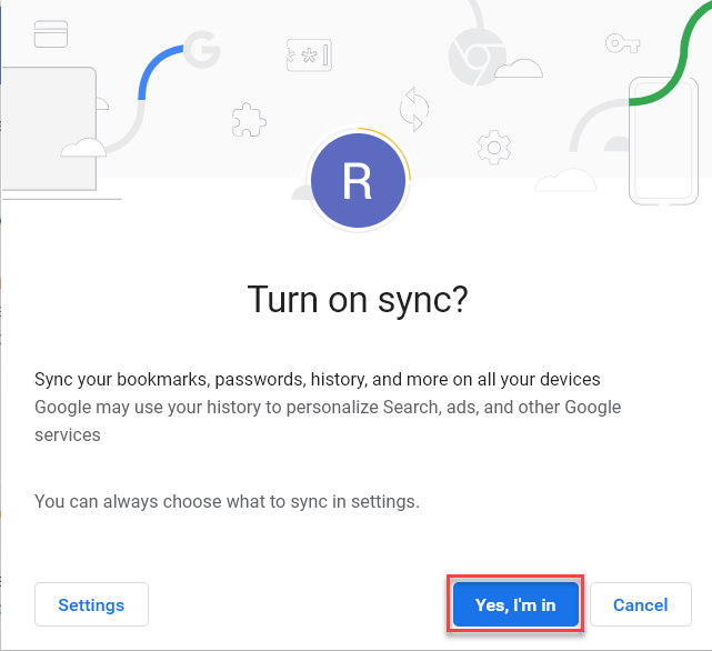 Chrome Turn on sync