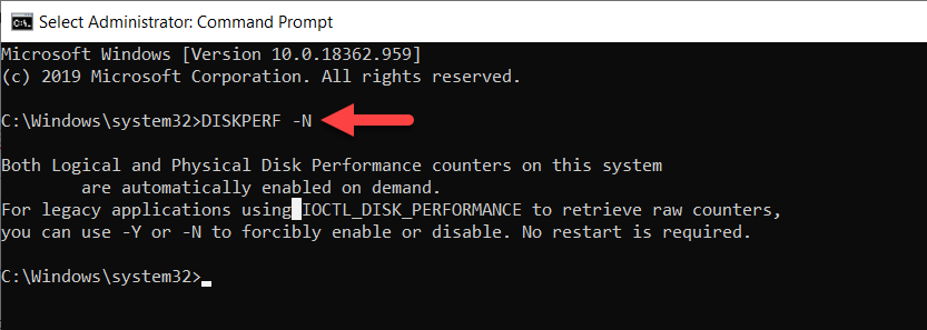Disable Disk Performance Counter in Windows 10 using DISKPERF command
