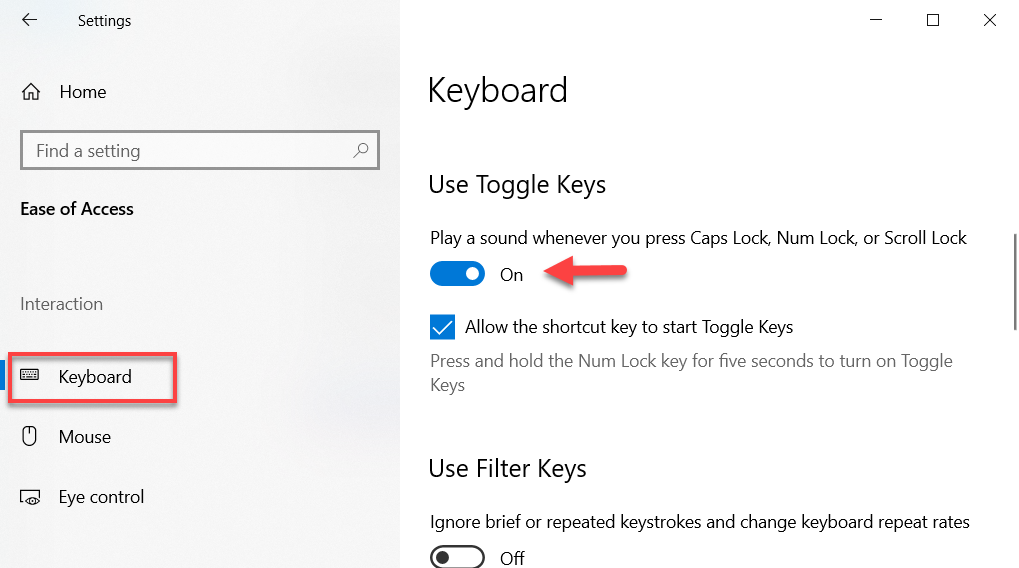 Toggle Key on Windows 10 setting