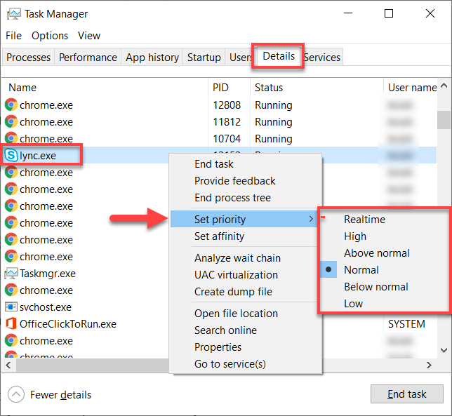how to change priority in task manager windows 10