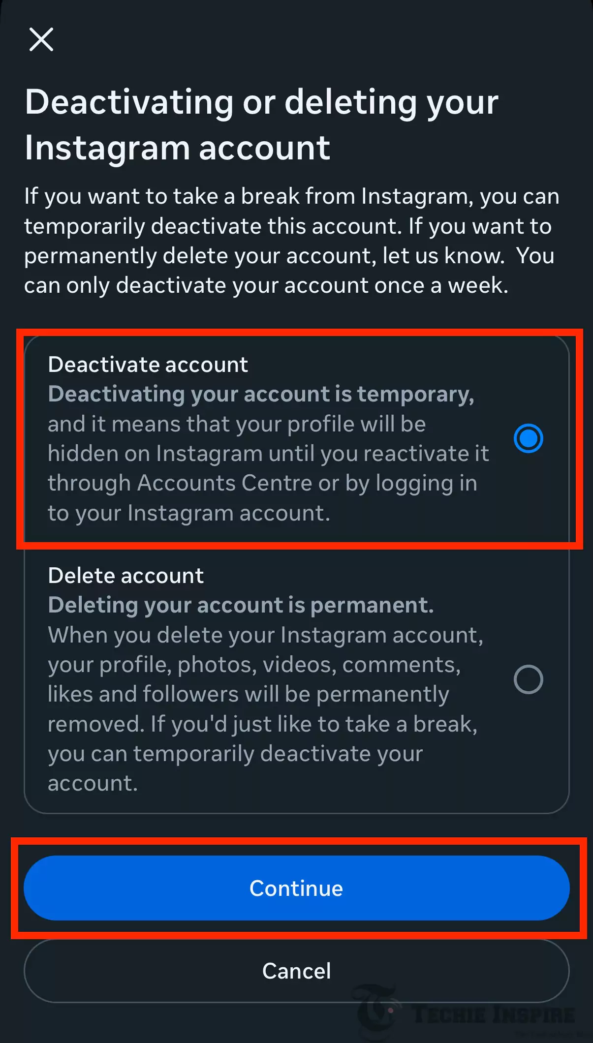 Deactivate Instagram Account
