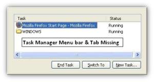 Task Manager Menu missing Windows XP