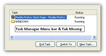 windows 7 task manager missing tabs